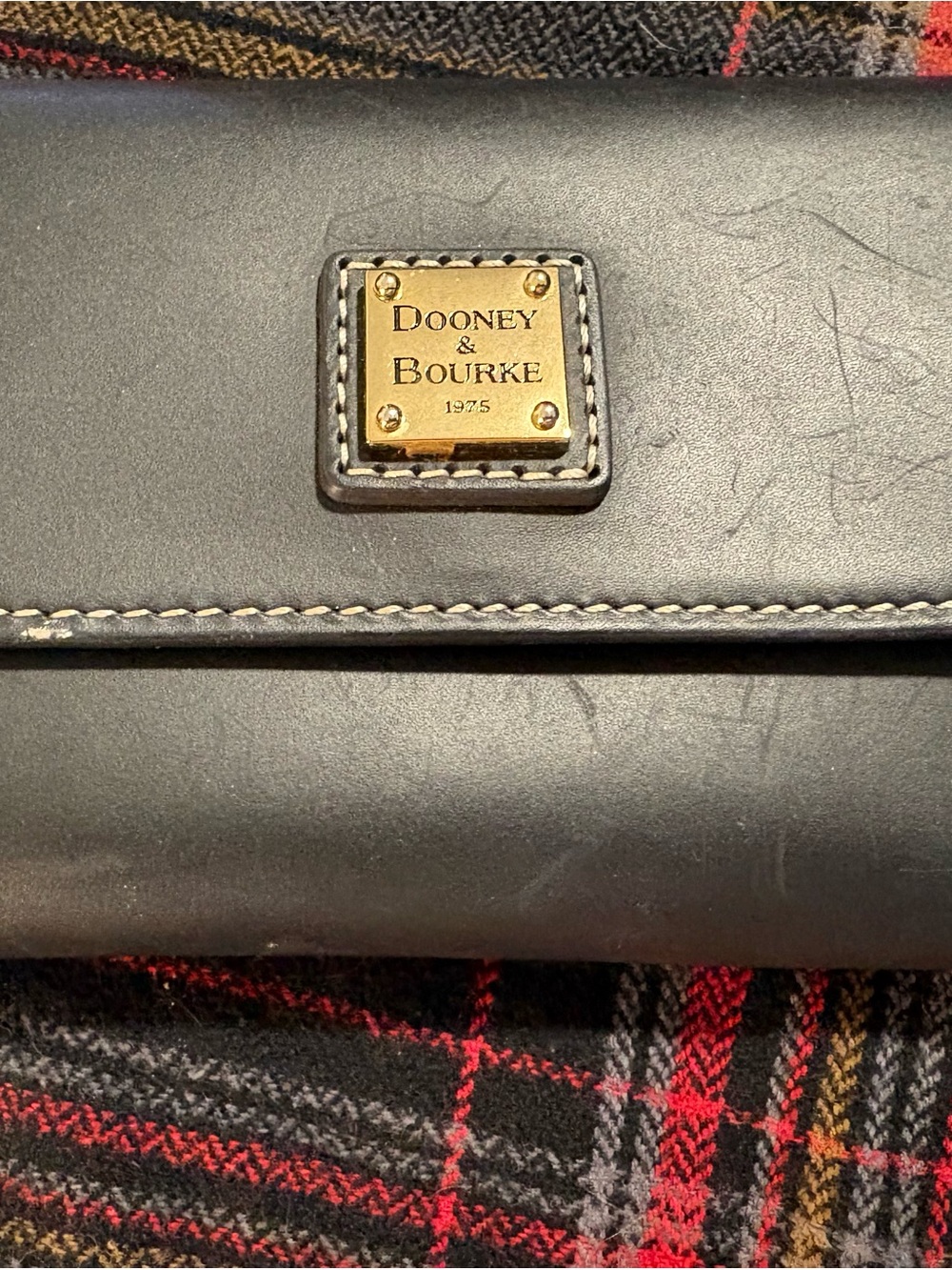 Dooney & Bourke Black Leather Wallet with Gold Plaque